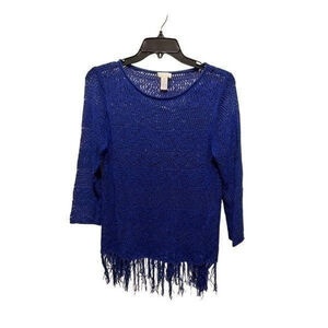 Chico’s Blue Fringe Long Sleeved Blouse Size 1